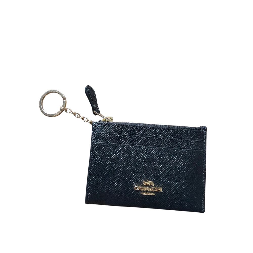 Mini Skinny Id Case Key Ring Black Gold